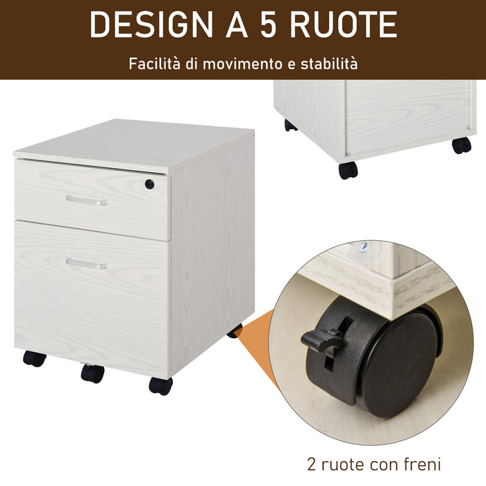 Cassettiera Portadocumenti da Ufficio 40x44x54,6 cm 2 Cassetti in Legno  Bianca