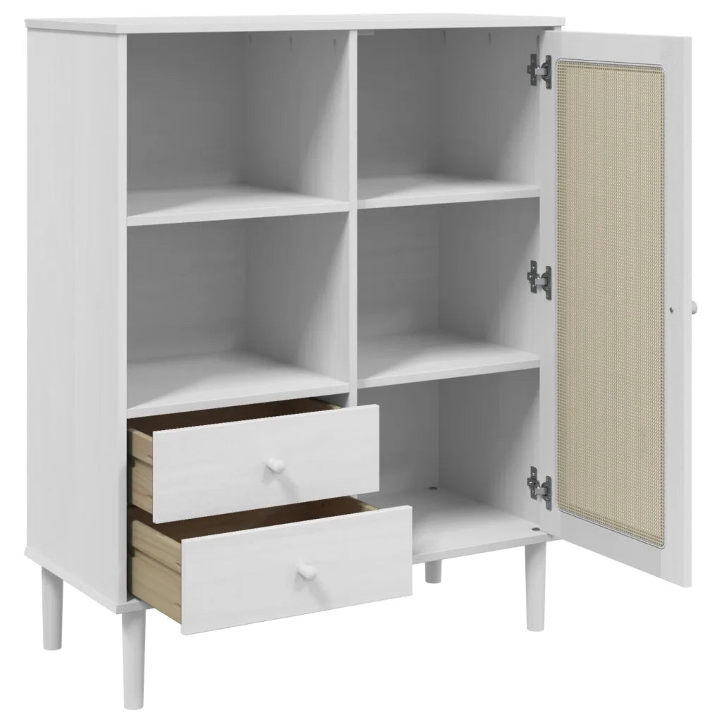 Credenza | Madia | Buffet da pranzo | Armadio da pranzo SENJA Aspetto Rattan Bianco 90x40x112cm Massello Pino