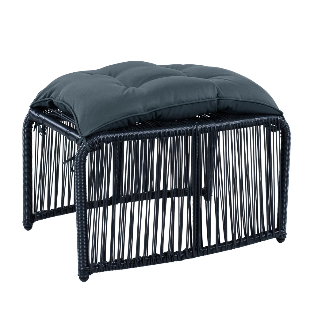 Set Giardino 5 Pezzi con Tavolo, Sedie e Sgabelli ¨C MINIMAL ¨C Polyrattan PE, Cuscini, Piano in Vetro