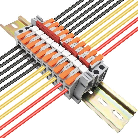 Kit di fissaggio per cavi elettrici e gestione dei cavi, 10 pezzi, arancione con strisce di marcatura, clip di sicurezza, liste di connessione.
