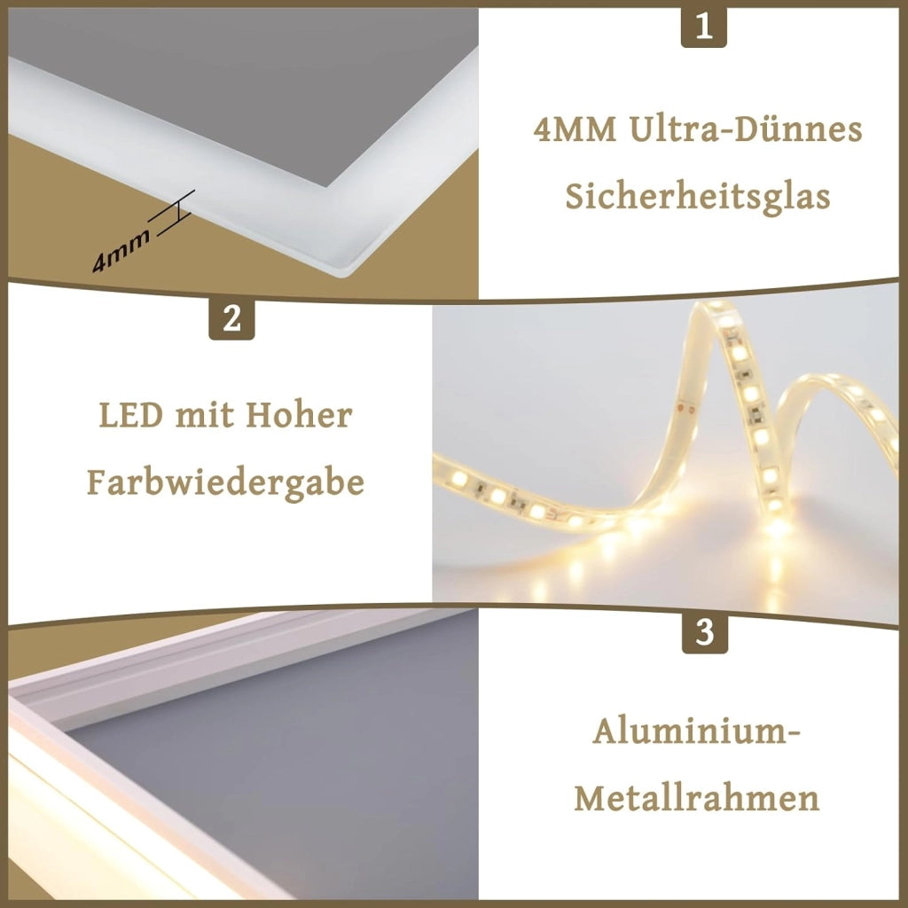 ZMH Specchio con luce 50x70cm Specchio da parete a LED Specchio da bagno in vetro antideflagrante con touch screen