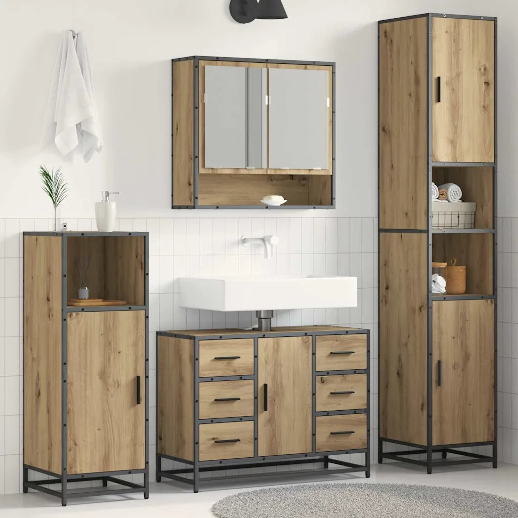 Set di mobili per il bagno con porta 3 pcs Rovere artigianale 3402486