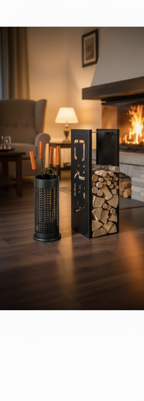 Set Camino 4 Pezzi H58 in Ferro Verniciato Grigio Martellato