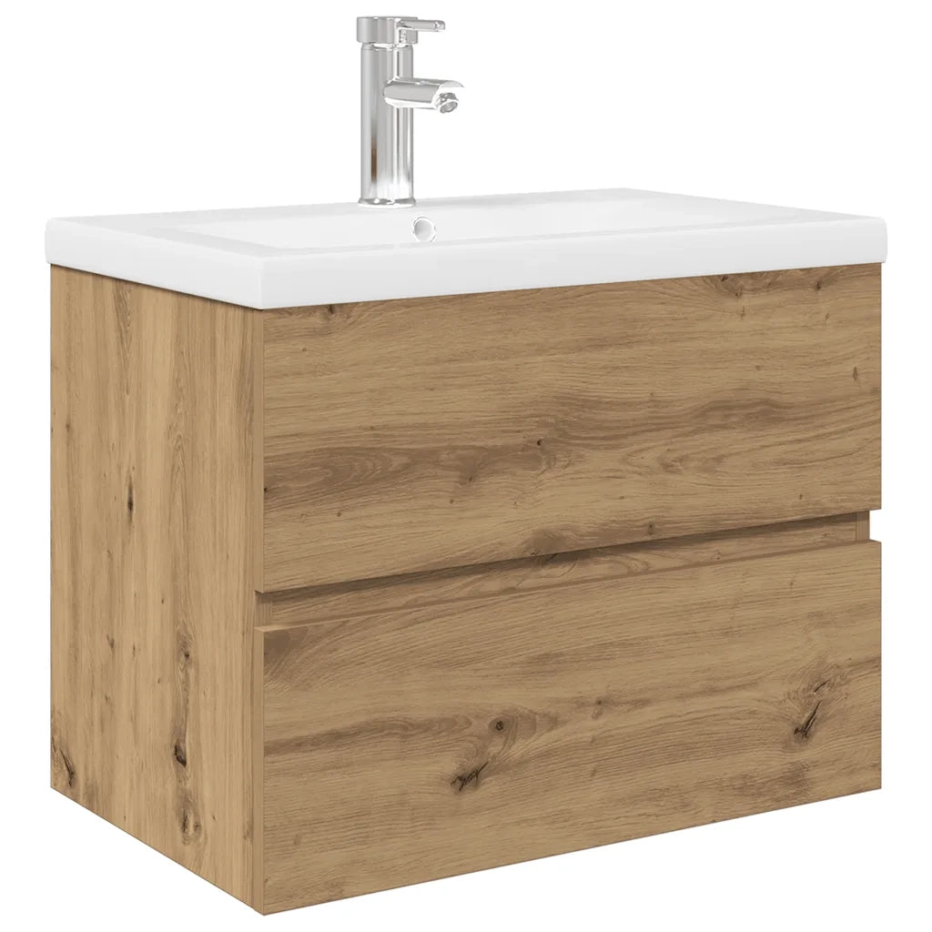 Mobile Bagno con Lavabo Integrato&Rubinetto Rovere Artigianale 3328932