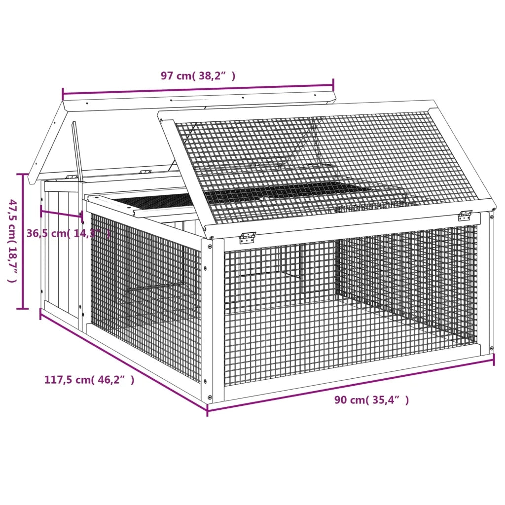 vidaXL Conigliera Marrone 117,5x97x47,5 cm in Legno Massello di Pino