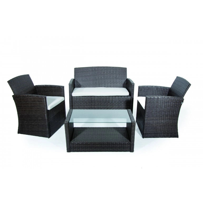 Salotto da giardino Set Lipari 2 poltrone tavolo con vetro temperato divano 2 posti