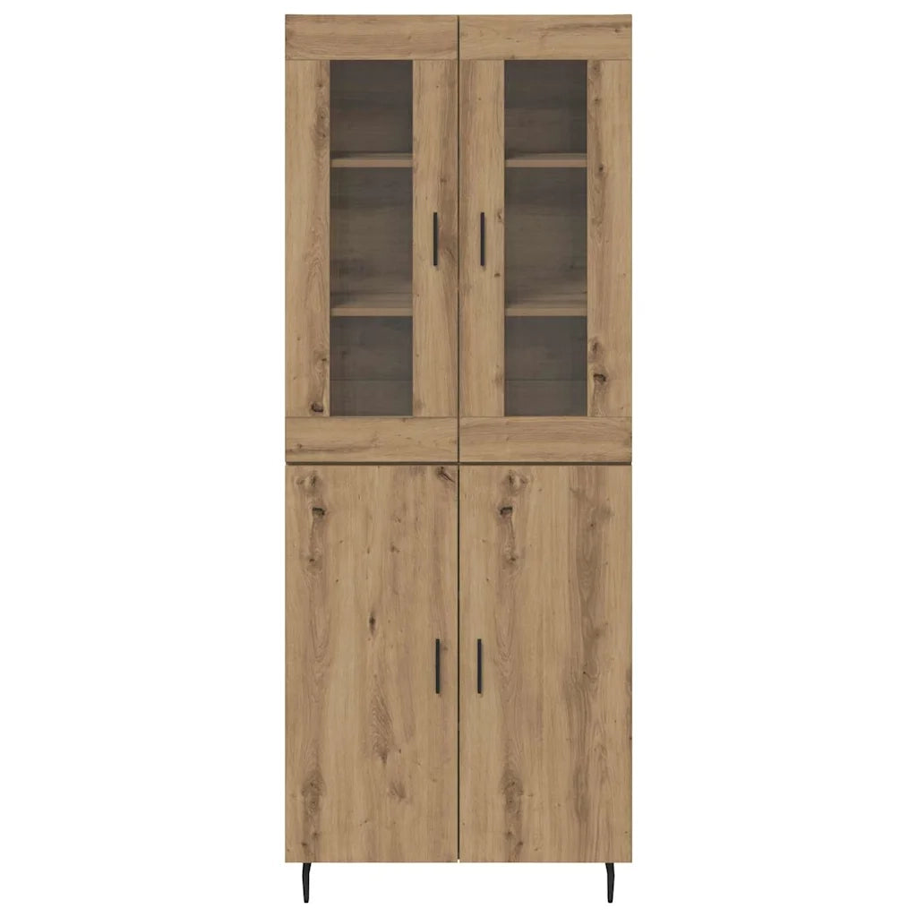 Credenza 2 pcs Rovere artigianale Legno Stratificato e Vetro