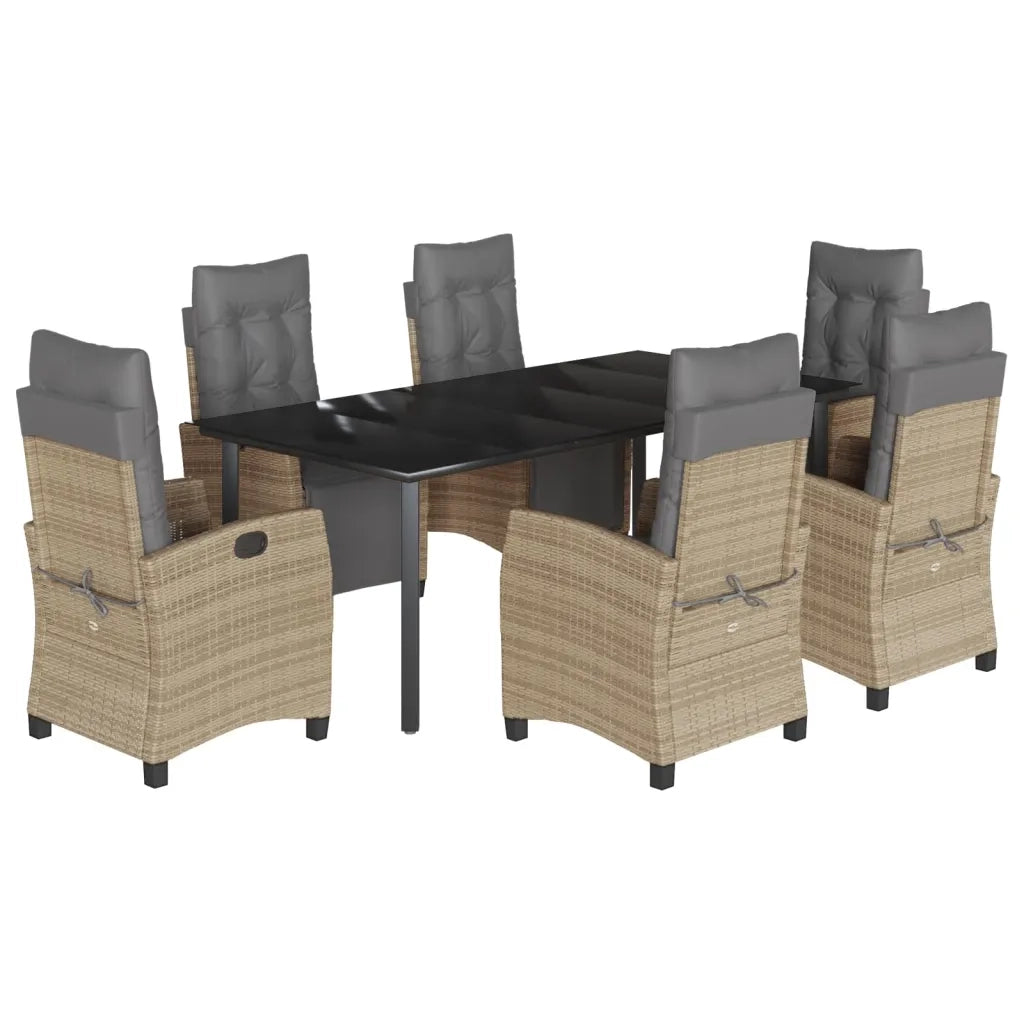 Set Pranzo da Giardino 7 pz con Cuscini Beige Misto Polyrattan