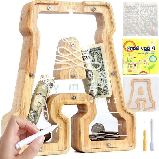 Spazzola per bambini personalizzabile in legno - alfabeto da A a Z trasparente - decorazione per regali e battesimo per bambini ragazzi e ragazze (A)
