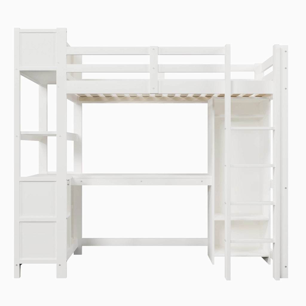 Letto a Soppalco con Scrivania e Armadio ¨C MINIMAL ¨C 90x200, Bianco, Legno