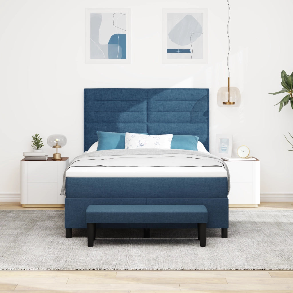 Letto a Rete con Materasso & Panchina Blu 140x190 cm Tessuto