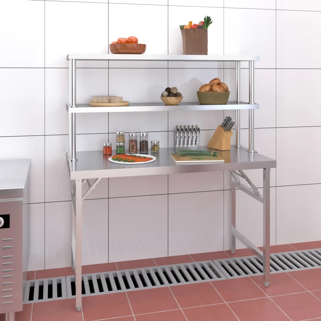 Tavolo Lavoro Cucina con Ripiano 120x60x145 cm Acciaio Inox CFW4671189