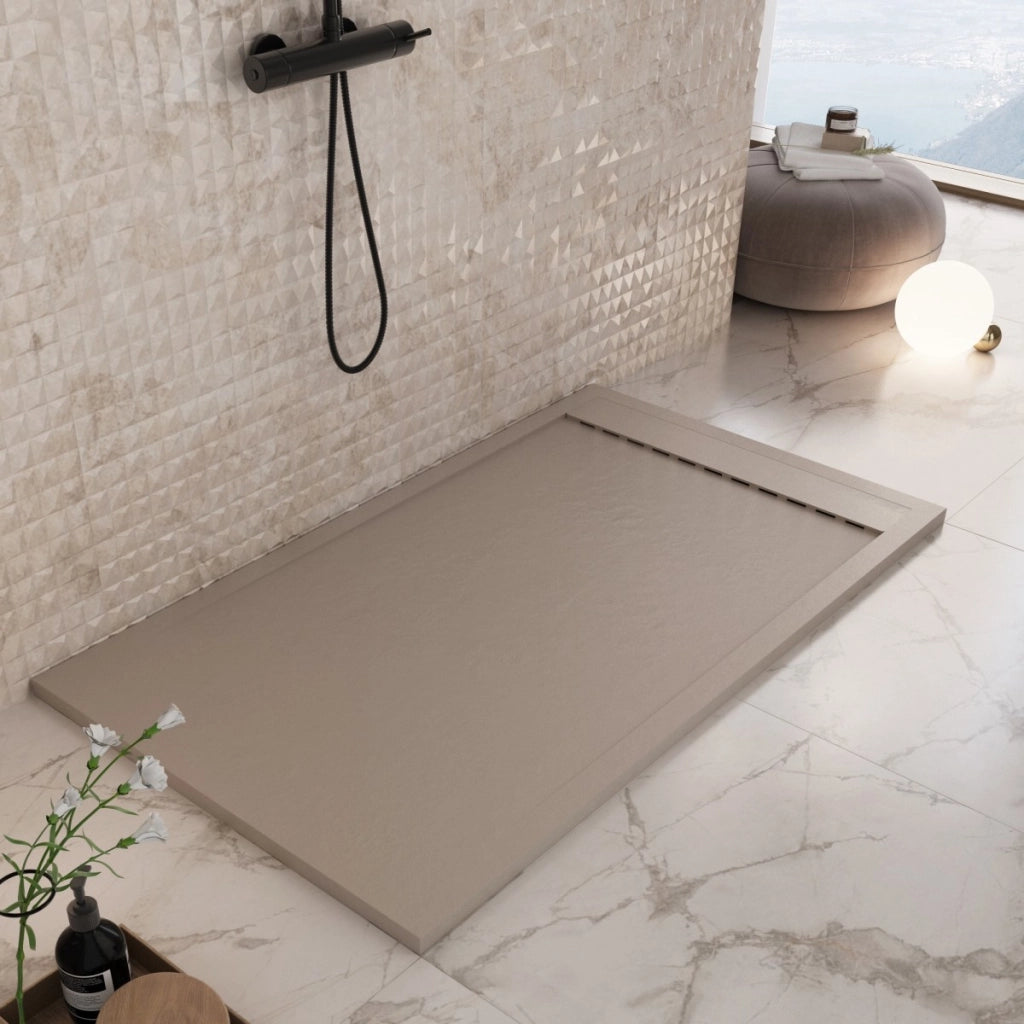 Piatto doccia in marmoresina tortora effetto pietra cemento prestige, misura 90x140