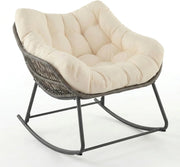 Sedia a Dondolo da Esterno e Interno, Poltrona Relax da Giardino in Rattan PE, con Cuscino Imbottito, Sedile Ampio e Antiribaltamento, per Salotto, Balcone, Terrazza, Portata 150 kg, Beige