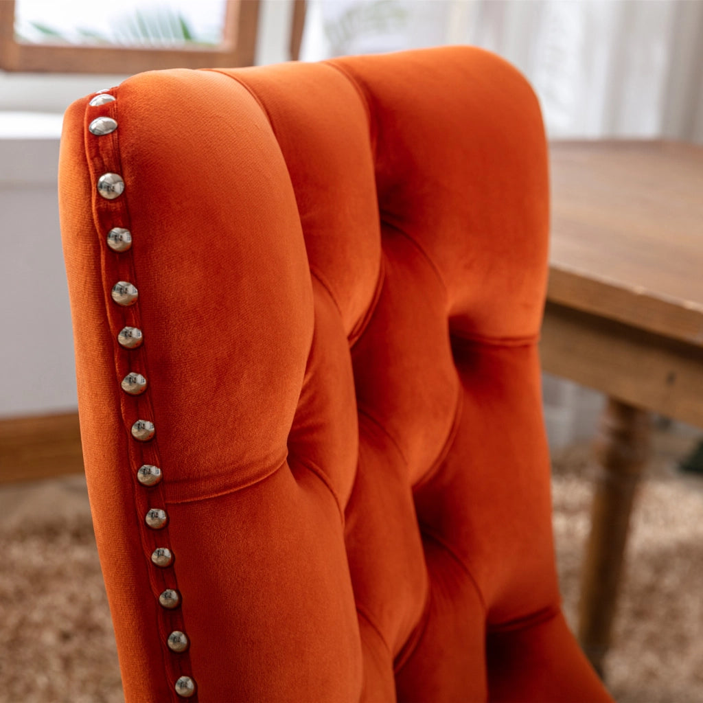 Sedie da Pranzo Imbottite in Velluto con Gambe in Legno ¨C MINIMAL ¨C Set 2 Pezzi, Arancione
