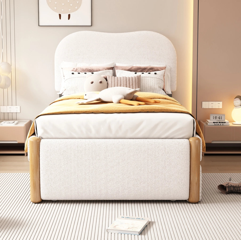 Letto imbottito 90x200 cm bianco con letto estraibile e design essenziale
