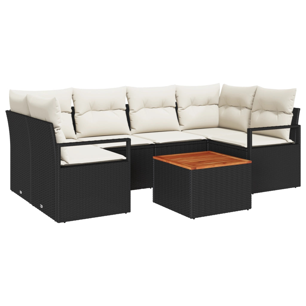 Set di SofÃ  da Giardino 7 Pezzi con Cuscini Rattan Polyrattan Nero Acacia