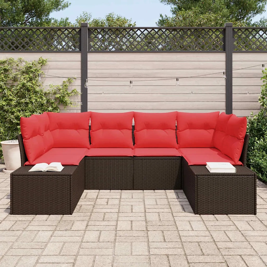 Set Divano da Giardino con cuscino 6 pcs Marrone polyrattan