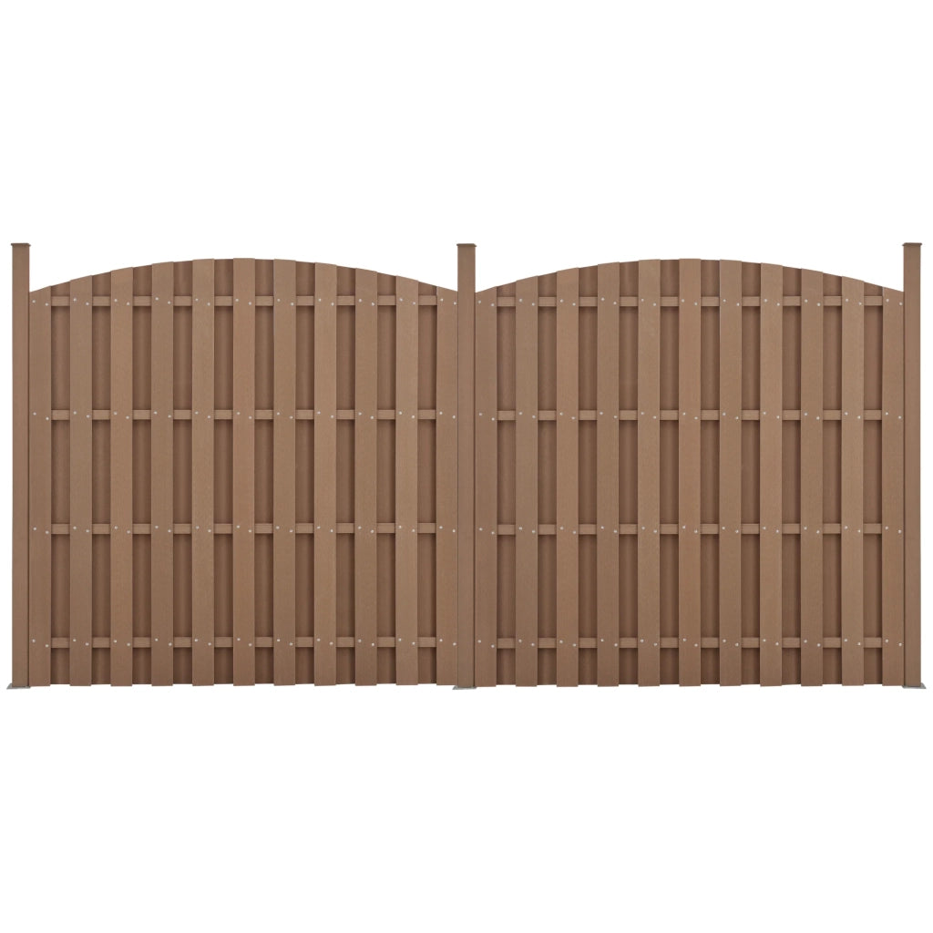 Set di 2 pezzi di recinzione barriera privacy frangivento in legno composito wpc arrotondato semicerchio marrone 185 x 376 cm 03_0006592