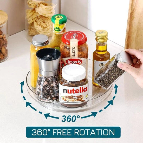 Doppio Lazy Susan con supporto girevole – 27cm + 23,5cm – 360° Rotativo – Organizzatore di spezie – Organizzatore cucina e frigorifero – Bianco