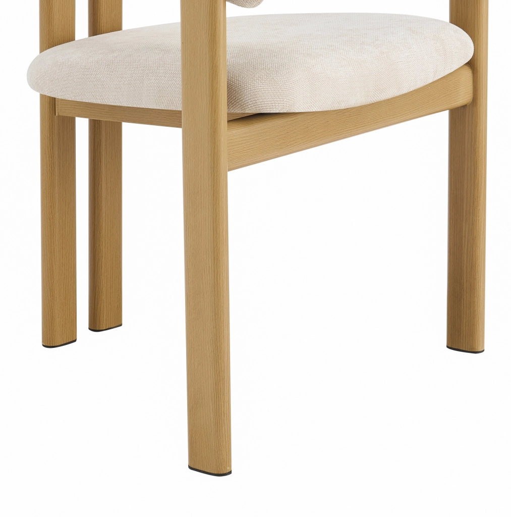 Set di 2 sedie da pranzo con braccioli; struttura in metallo effetto legno; tessuto lino beige