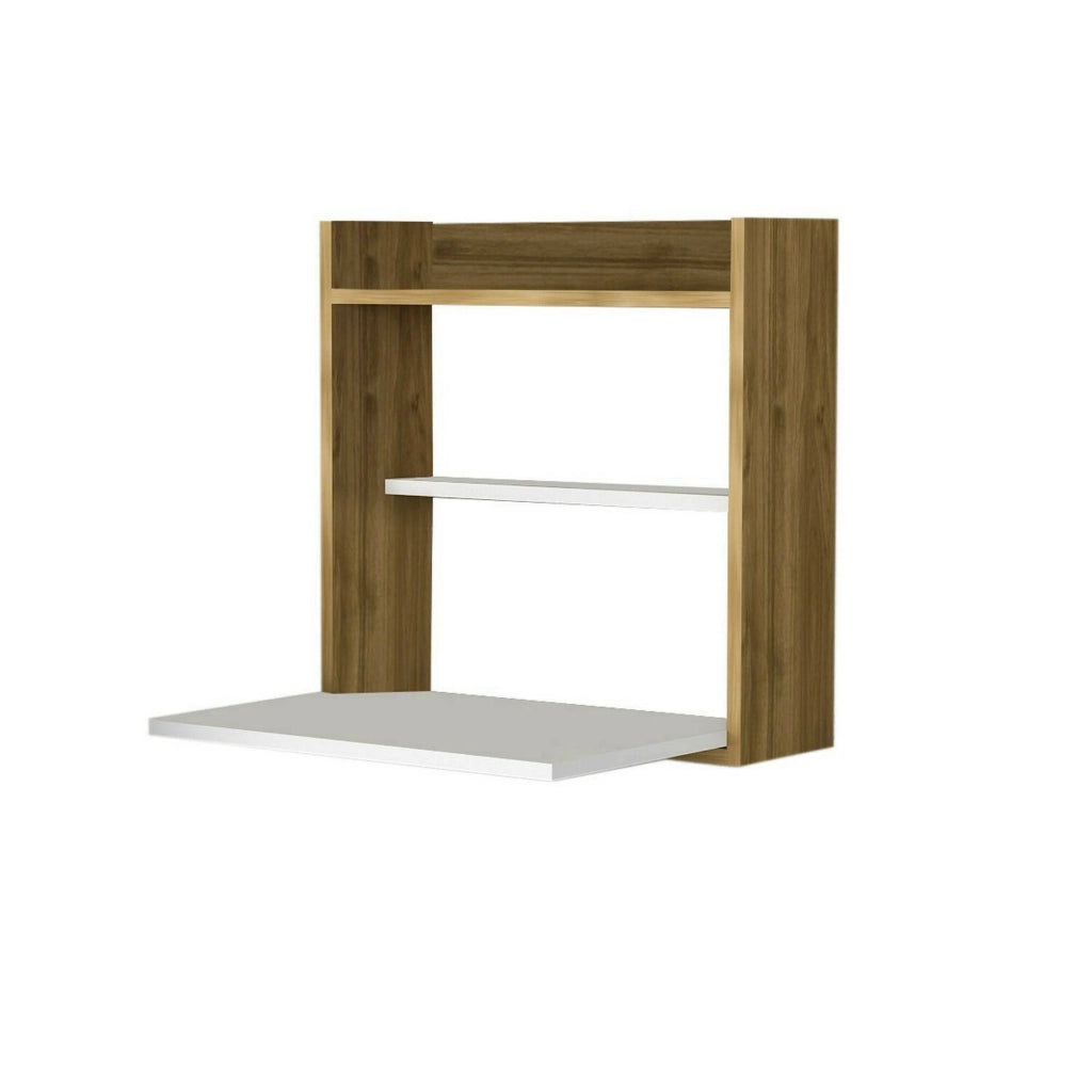Scrivania Bariano, Scrittoio multiuso, Tavolo per ufficio porta PC, Piano di lavoro, 60x20h60 cm, Bianco e Noce