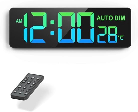 Orologio digitale da parete grande 16,5 pollici con conto alla rovescia, dimmer automatico, telecomando, temperatura, 12 colori, orologio da parete LED per ufficio, palestra, scuola, soggiorno
