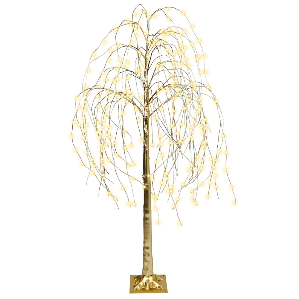 Albero di Natale artificiale in PVC oro 180 cm preilluminato con luci LED per esterni e interni in stile scandinavo