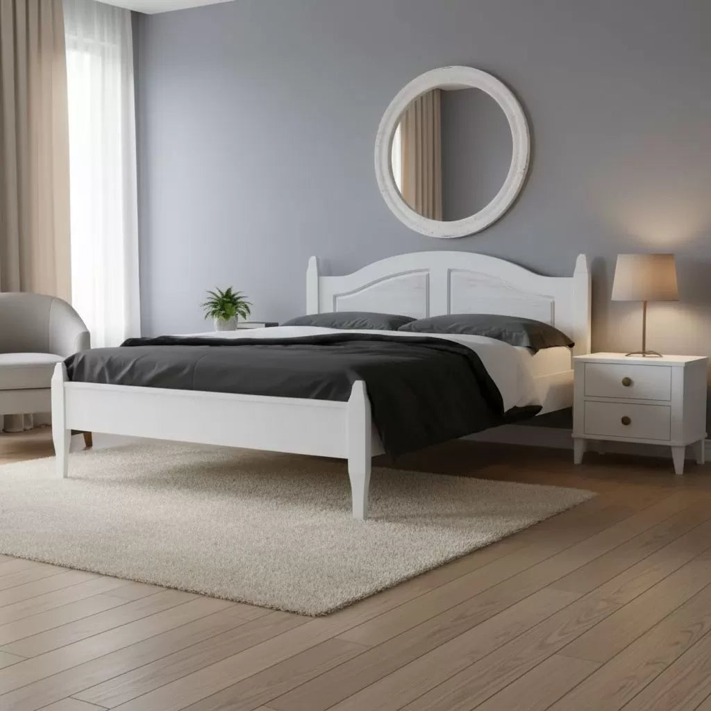 Letto matrimoniale shabby chic bianco legno massello 178x210x106 (2234) - Mobili 2G