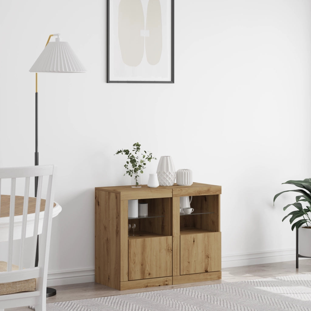 Armadi Laterali con Luci LED 2 pz Rovere Artigianale 41x37x67 cm