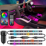 Interieurverlichting per auto DC5 V con connessione USB a caricabatteria a LED 5050 con striscia di illuminazione interiore con controllo via app e telecomando, illuminazione di atmosfera - blu, rosso, verde, viola.