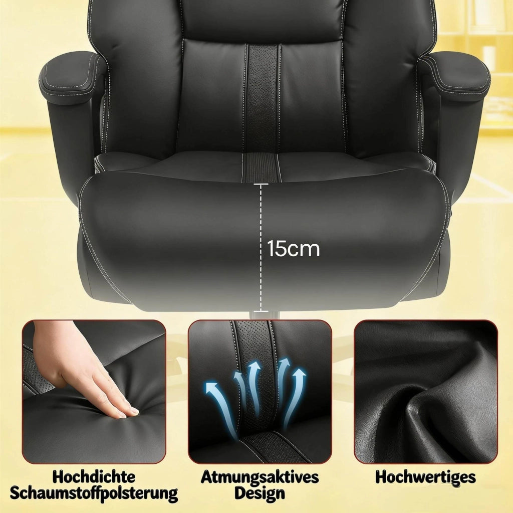 Sedia da ufficio ergonomica nera con poggiatesta regolabile e base in metallo