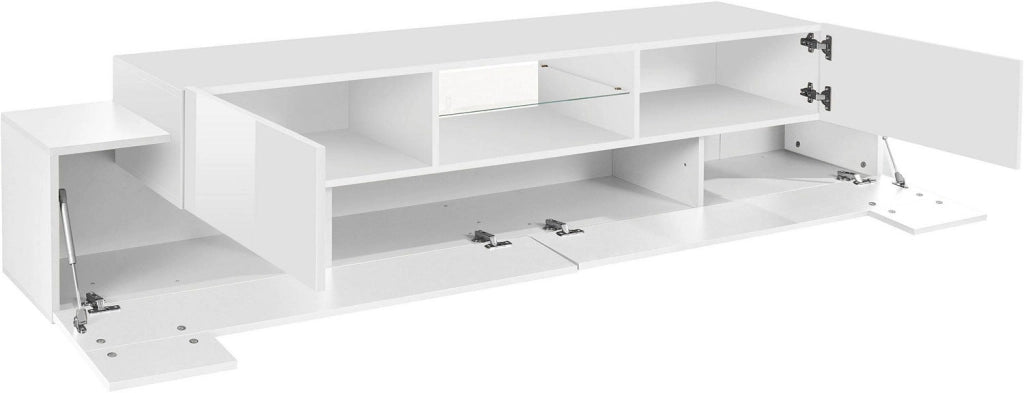 Mobile Tv 4 Ante e Ripiano a Giorno 220x45x51,5 cm Coro Bianco Lucido/Bianco