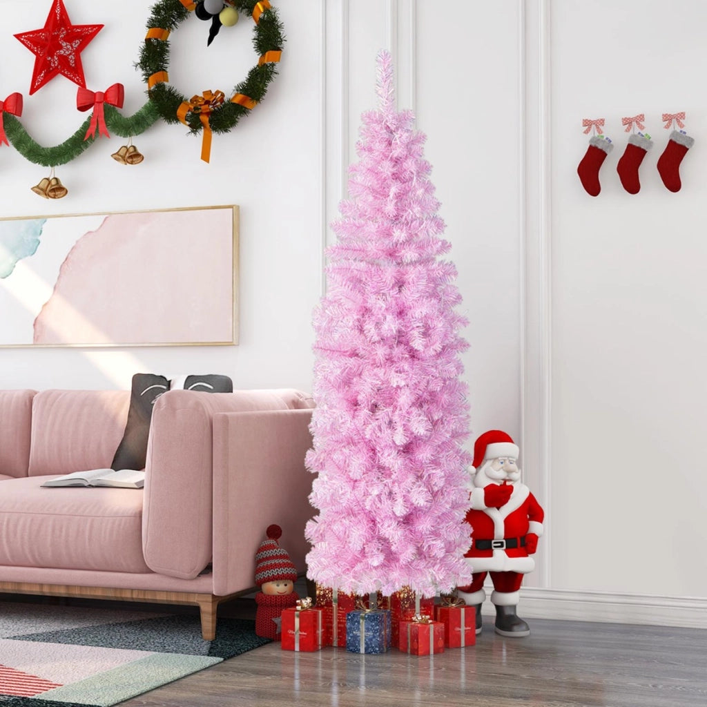 Albero di Natale artificiale pre-illuminato, Decorazione natalizia con luci LED base pieghevole in metallo 180cm-Alberi di Natale