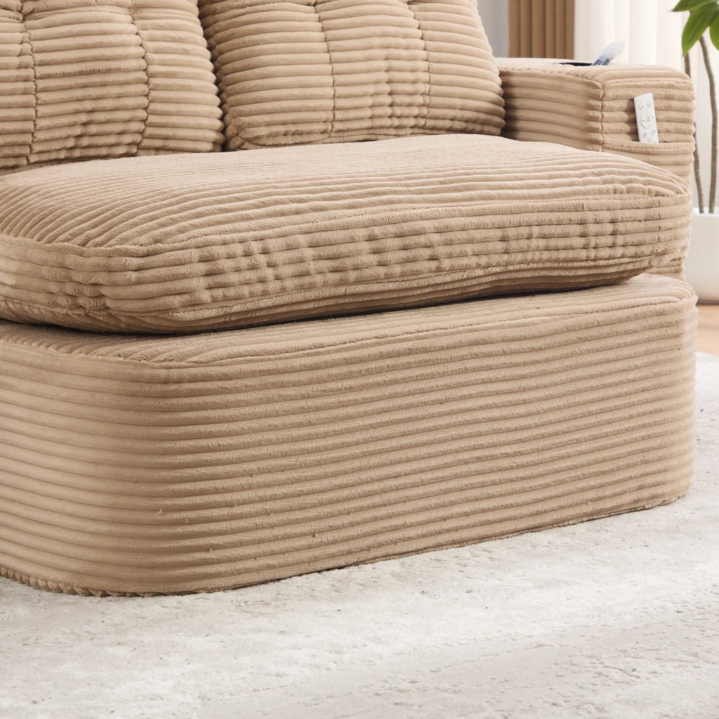 Poltrona letto 2 in 1 - con funzione relax e doppio portabicchieri - in velluto a coste - cachi