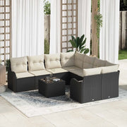 Set Divano da Giardino con cuscino 9 pcs Nero polyrattan