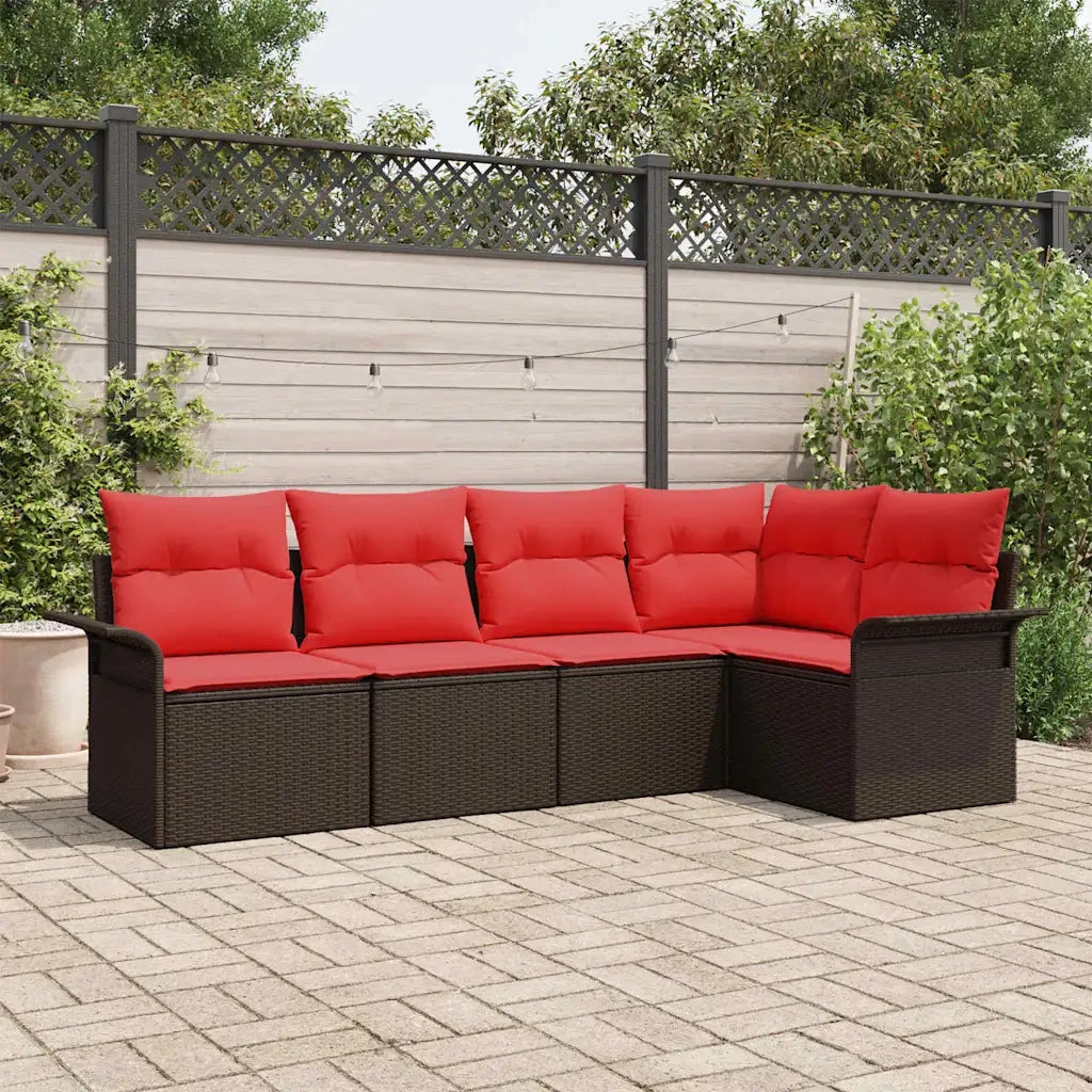 Set Divano da Giardino 5 pcs Marrone polyrattan