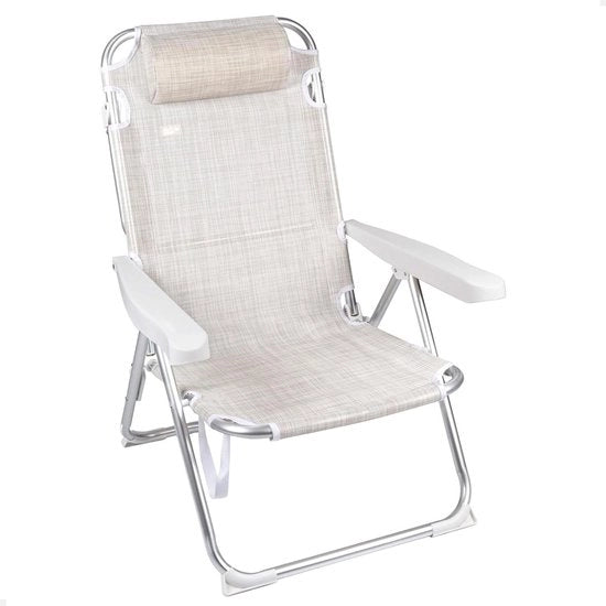 Sedia da giardino pieghevole con schienale in crema, 5 gambe con maniglia e cuscino - carico massimo 110 kg - dimensioni 48 x 60 x 90 cm