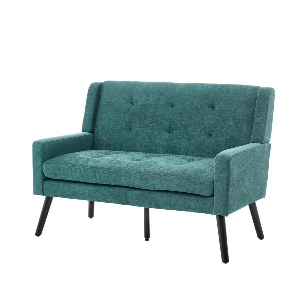Panchina 2 Posti con Seduta Capitonné e Gambe in Legno Massiccio Antiscivolo, Lino, Verde Retrò