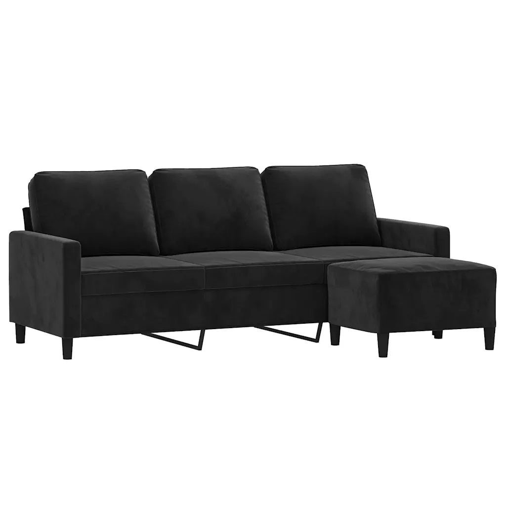 Divano a 3 Posti con Poggiapiedi-Sofa 3 Posti con Poggiapiedi Nero 180 cm in Velluto 386591