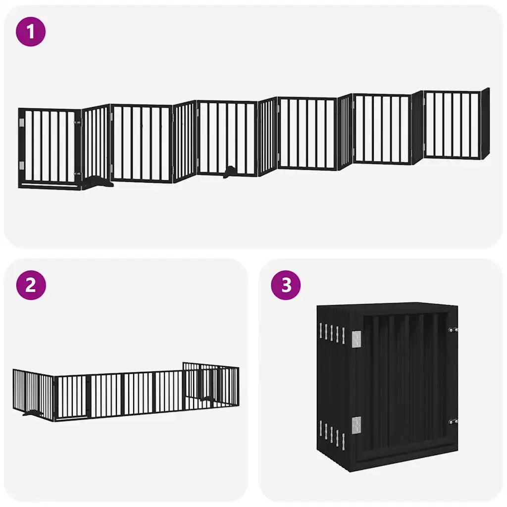 Cancello Cani Porta Pieghevole Nero 12 Pannelli 600 cm Pioppo 3155542