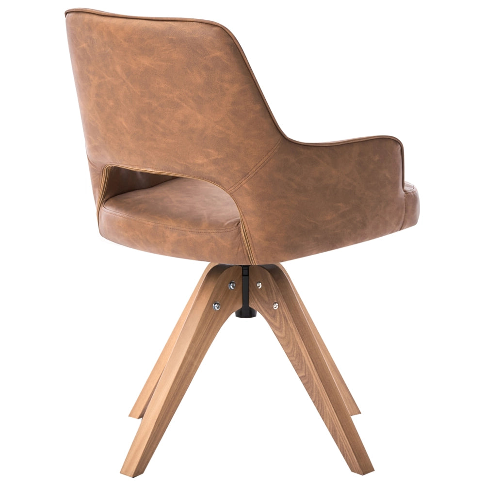 Sedia da pranzo girevole con schienale curvo in ecopelle marrone, stile scandinavo