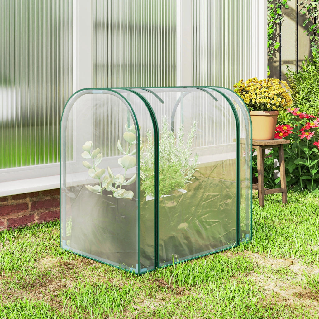Mini Serra 68x50x70 cm con Aiuola per Coltivazione e Porta Avvolgibile in Acciaio e PP Verde Scuro
