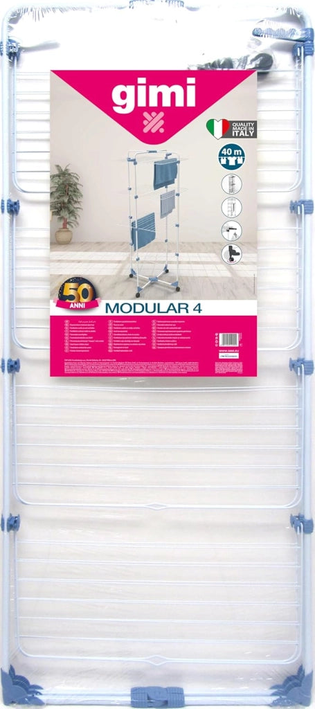 Stendibiancheria Modular 4 a 4 piani in acciaio trattato con ruote capacità 40 metri Gimi