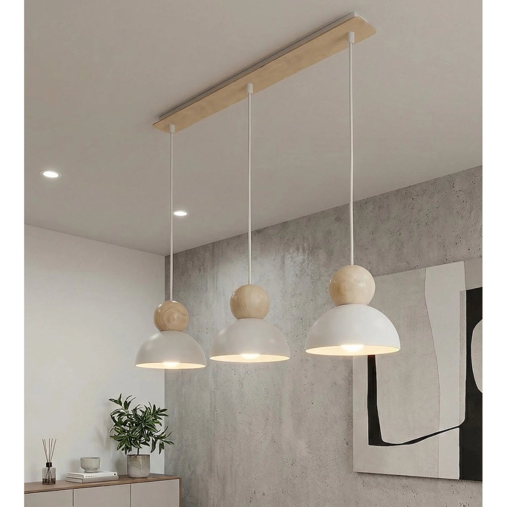 Lampada a sospensione KAKI a tre luci in acciaio bianco