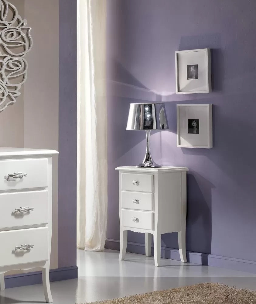 Comodino 3 cassetti shabby legno massiccio bianco 45x34x71 (3022) - Mobili 2G