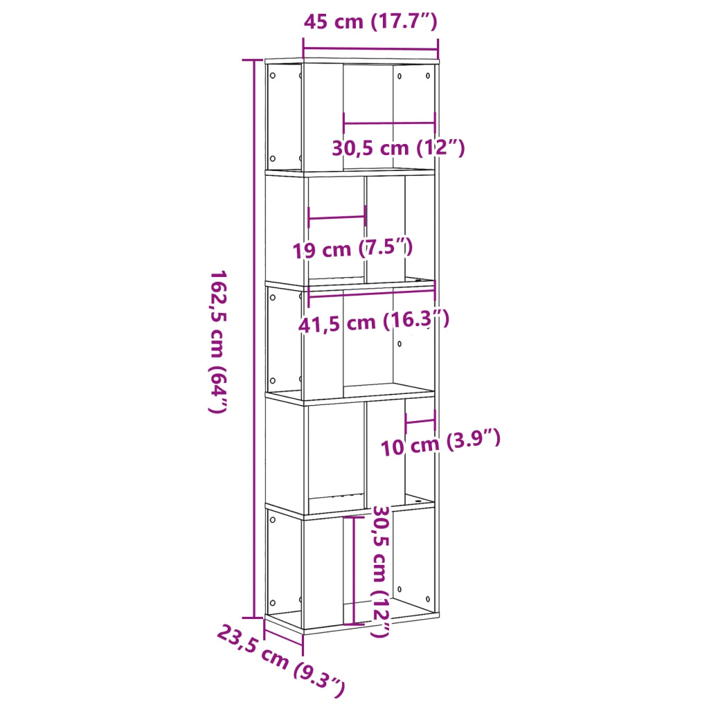vidaXL Libreria 5 Ripiani Grigio Cemento 45x23,5x162,5cm Multistrato