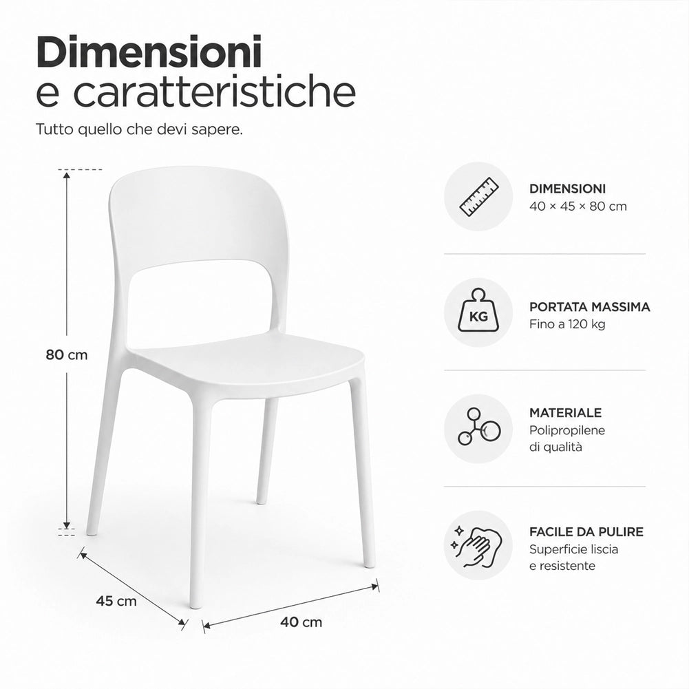 Set 4 Sedie da Pranzo Impilabili 40x45x80 cm Modello Stoccolma in Polipropilene Bianco