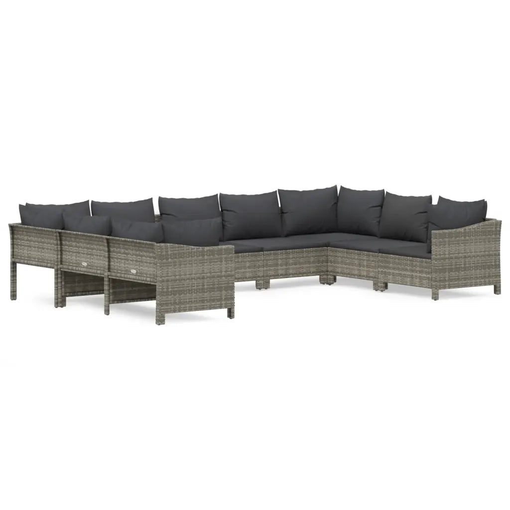Set Divani da Giardino 9 pz con Cuscini in Polyrattan Grigiocod mxl 125175