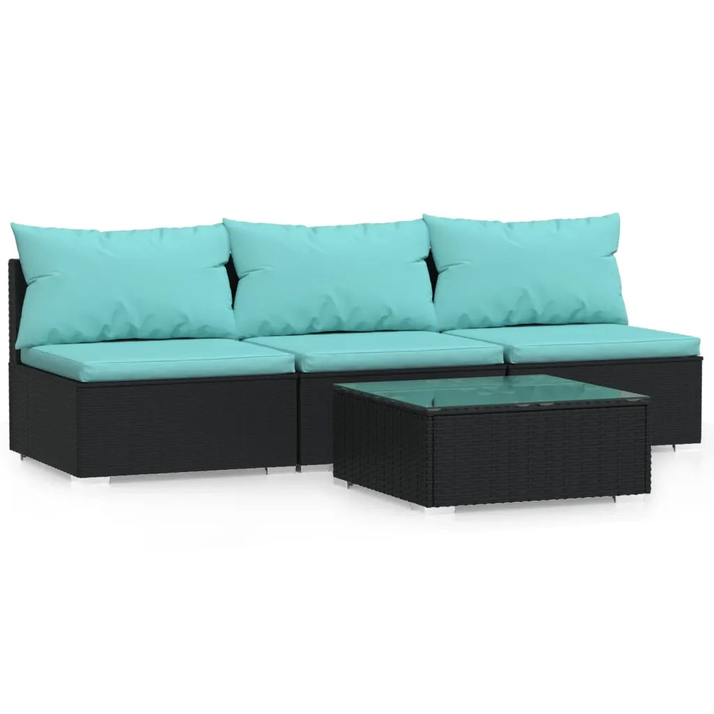 Set Divani da Giardino 4 pz con Cuscini in Polyrattan Nero 317540